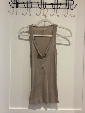 aerie Ribbed Henley Tank Top in Taupe